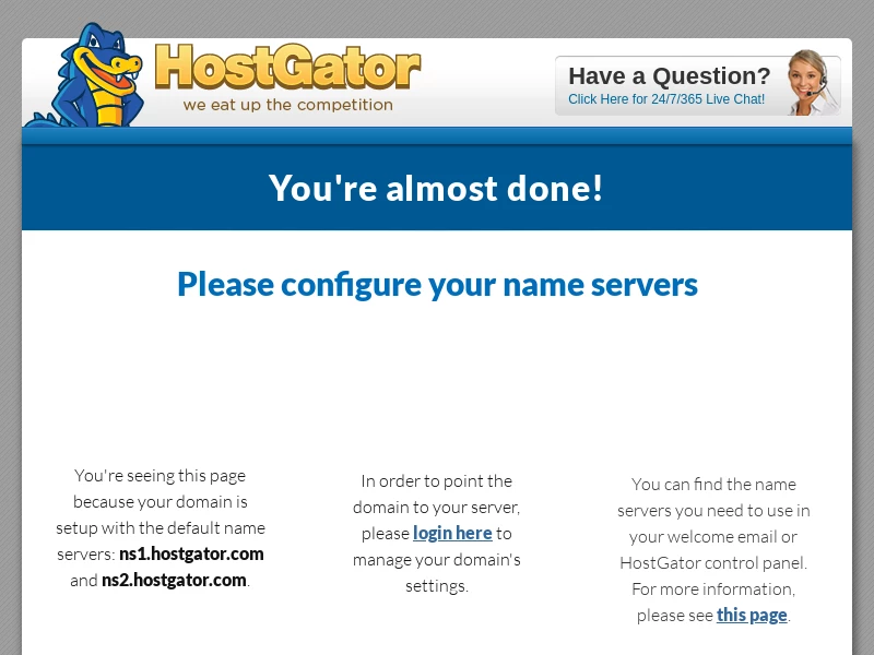 HostGator - Please Configure Your Name Servers