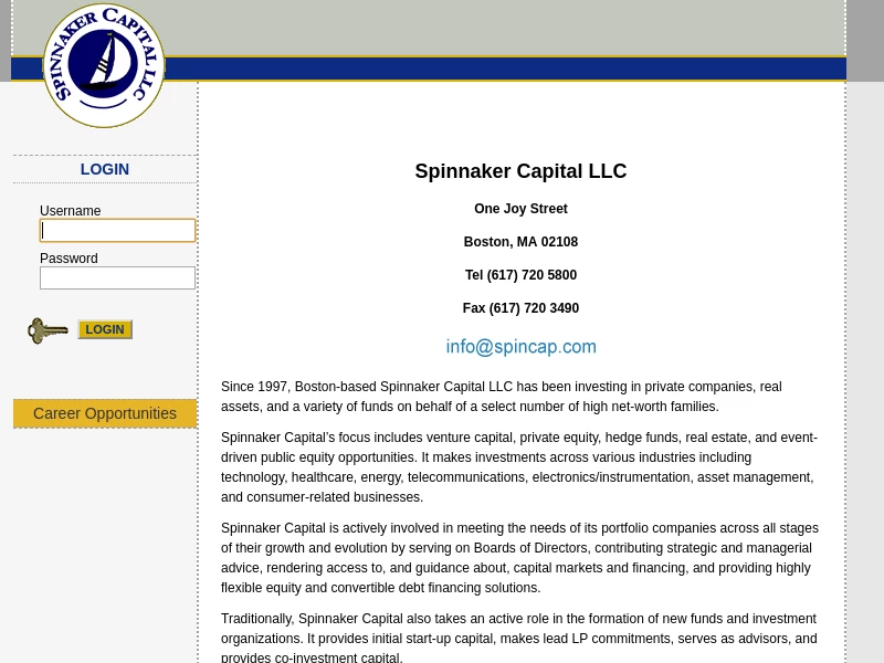 Spinnaker Capital LLC Home Page