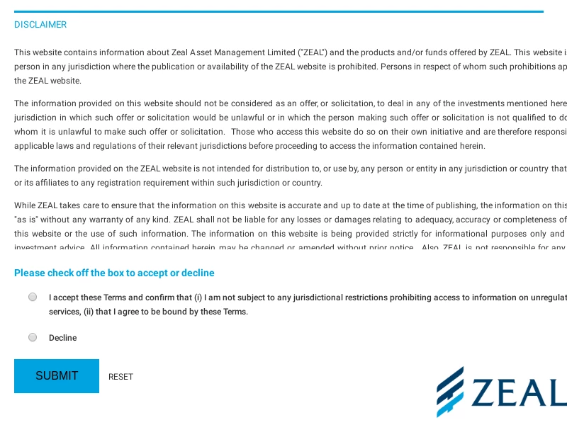 Disclaimer - Zeal Asset Management