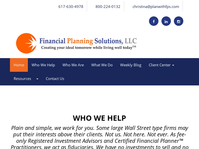 CERTIFIED FINANCIAL PLANNER™ Newton, MA — Financial Planning Solutions, LLC