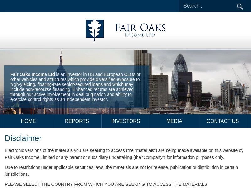 Disclaimer – Fair Oaks Income Limited