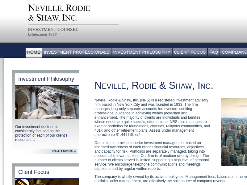Neville Rodie & Shaw investment management advisory firm, NYC