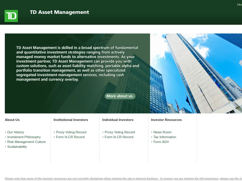 TD Asset Management For U.S. Advisors, Institutions & Corporations