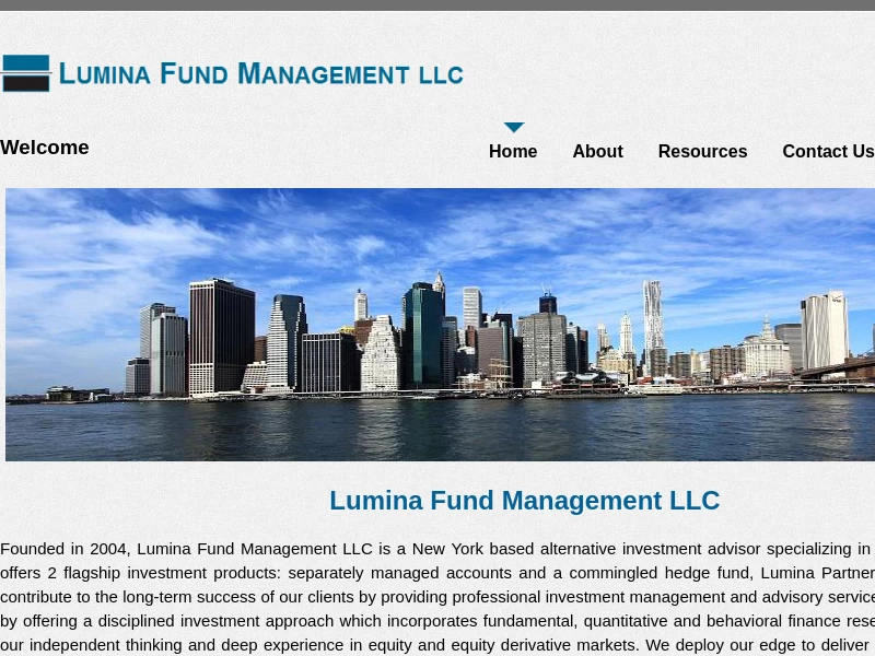 Lumina Fund Management | Lumina Fund Management, a New York based alternative investment advisor specializing in equity markets