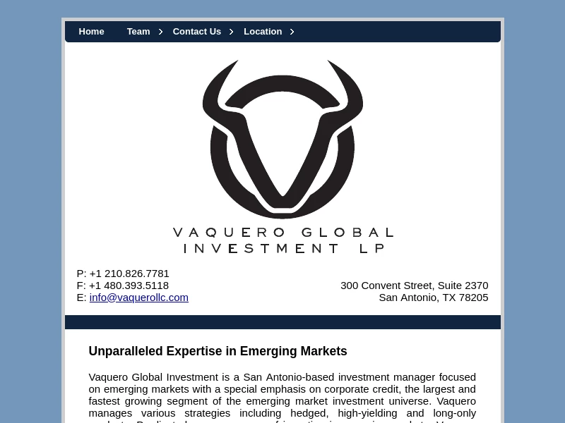 Vaquero Global Investment, LP Main