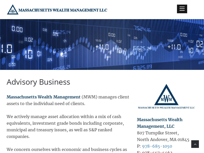 Massachusetts Wealth Management - Andover, MA Call 978-685-1050