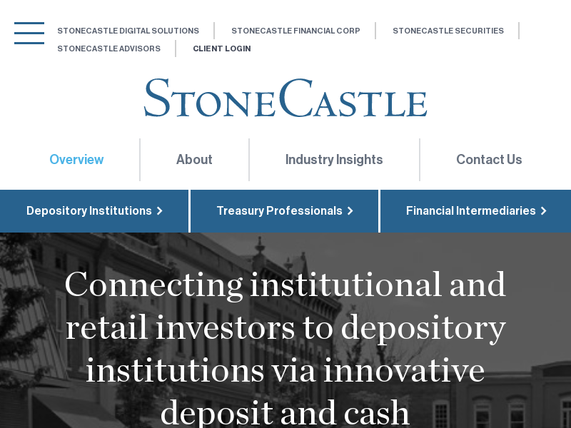 StoneCastle – Connecting community banks and institutional investors with tech-enabled investment strategies and cash management solutions.
