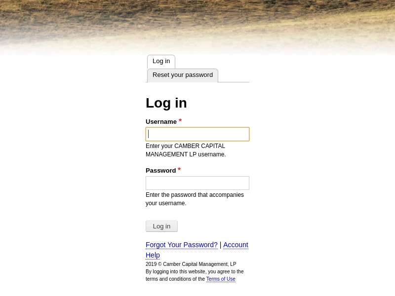 Log in | CAMBER CAPITAL MANAGEMENT LP