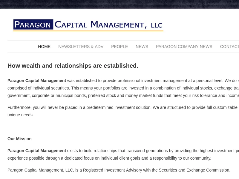 Wealth Management with a unique focus — you | Paragon Capital Management LLC