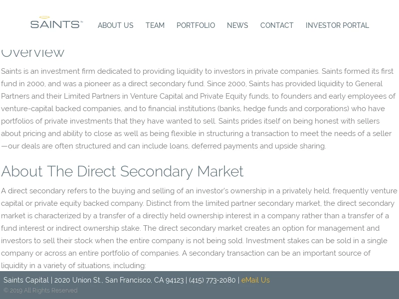 Saints Capital is a leading direct secondary firm