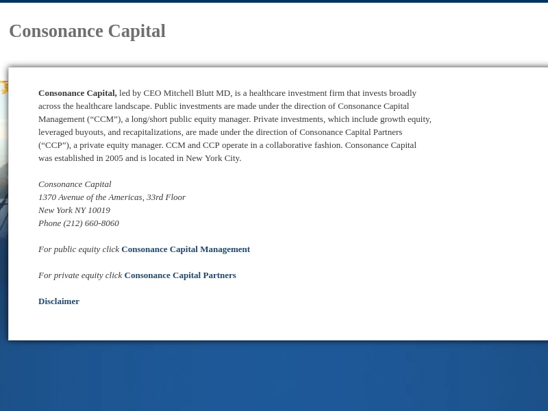 Consonance Capital | Healthcare Investors | United States