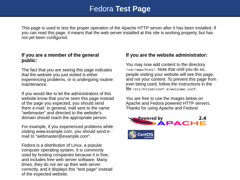 Test Page for the Apache HTTP Server on Fedora