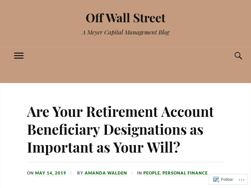 Off Wall Street – A Meyer Capital Management Blog